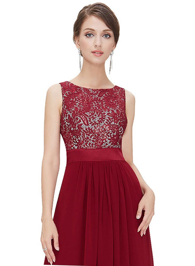 Joychic - Round Neck Embroidered Pattern Maxi Dress Red - Image 1