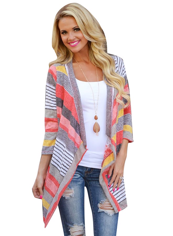Joychic - Striped Asymmetric Hem Cardigan Multicolour - Image 1