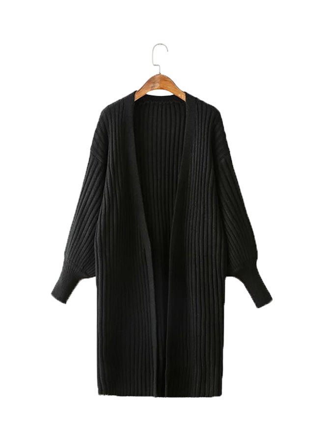 Joychic - Ribbed Drop Shoulder Cardigan Black - Image 1