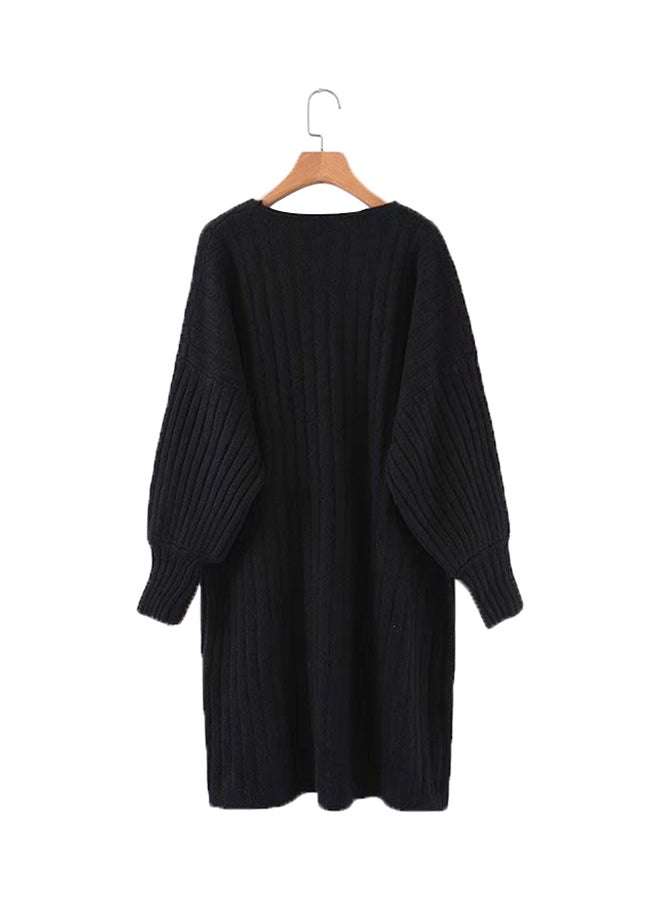 Joychic - Ribbed Drop Shoulder Cardigan Black - Image 1