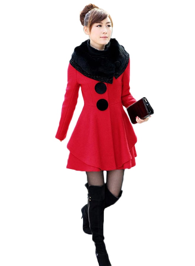 Joychic Bold Button Detail Long Sleeves Dress Red/Black - Image 1
