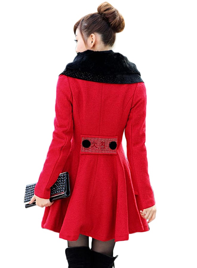 Joychic Bold Button Detail Long Sleeves Dress Red/Black - Image 2