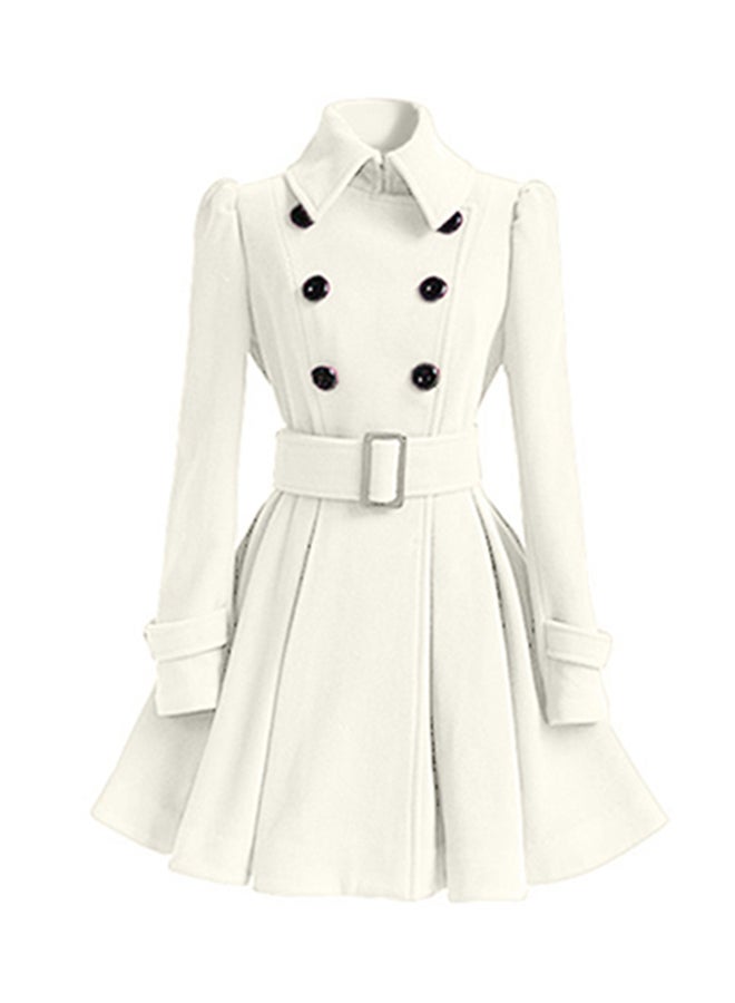 Joychic Front Button Detail Belted Long Sleeve Mini Dress White 