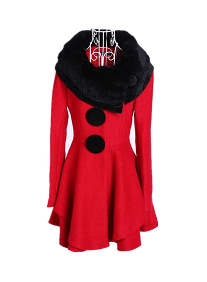 Joychic Bold Button Detail Long Sleeves Dress Red/Black - Image 3