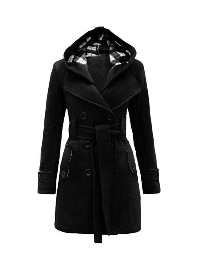 Joychic Double Breasted Collared Neck Long Coat Black  - Image 1