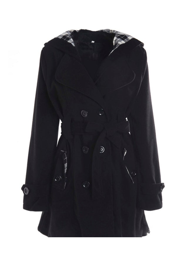 Joychic Double Breasted Collared Neck Long Coat Black  - Image 2