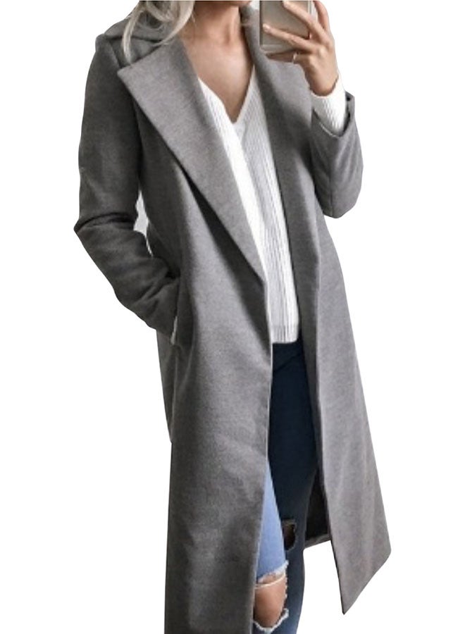 Joychic - Lapel Long Coat Grey - Image 1