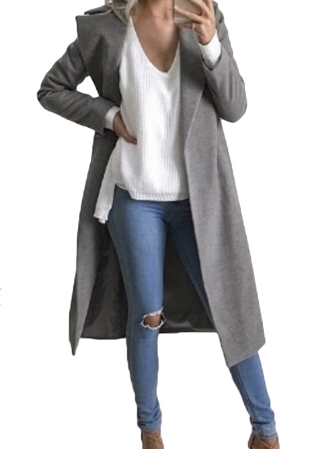 Joychic - Lapel Long Coat Grey - Image 1