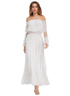 Lace Insert Off-Shoulder Dress White