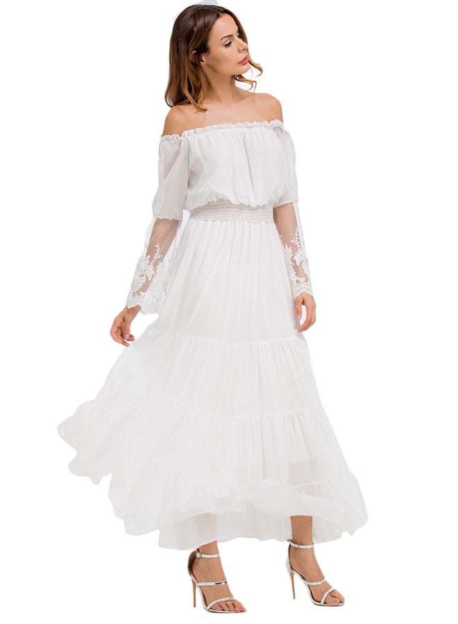 Joychic - Lace Insert Off-Shoulder Dress White - Image 1
