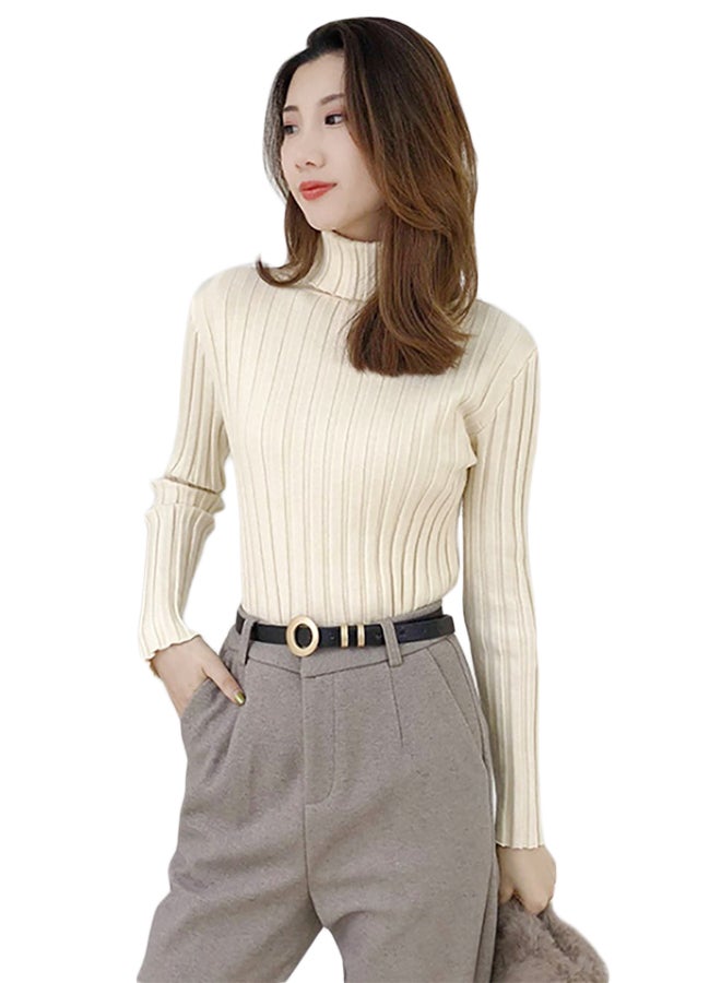 Joychic Turtle Neck Knitted Sweater Beige - Image 1