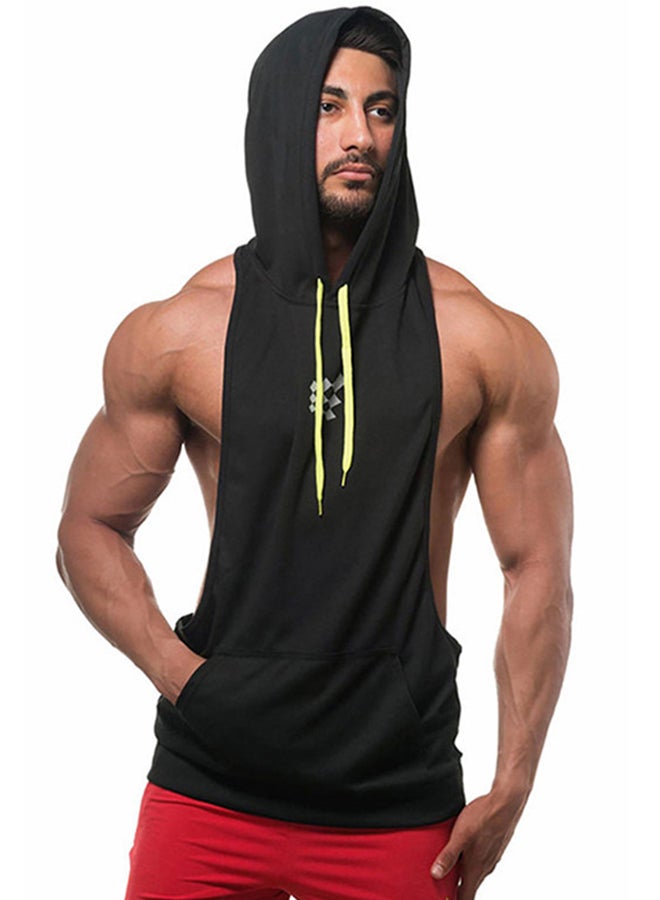 Back Printed Hooded Neck Training Vest Black - v1596458381/N39450836V_1