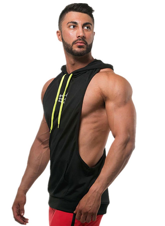 Back Printed Hooded Neck Training Vest Black - v1596458383/N39450836V_2