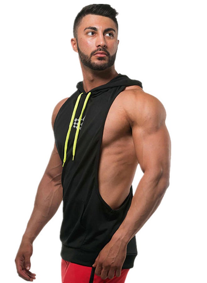 Joychic Back Printed Hooded Neck Training Vest Black  - Image 3