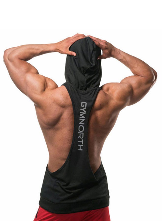 Joychic Back Printed Hooded Neck Training Vest Black  - Image 2