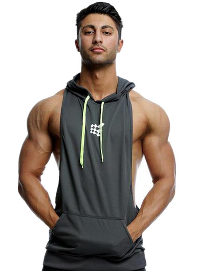 Joychic Back Printed Hooded Training Vest Grey  - Image 1