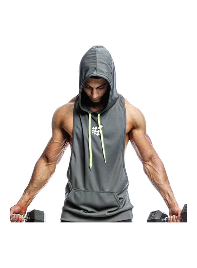 Joychic Back Printed Hooded Training Vest Grey  - Image 4