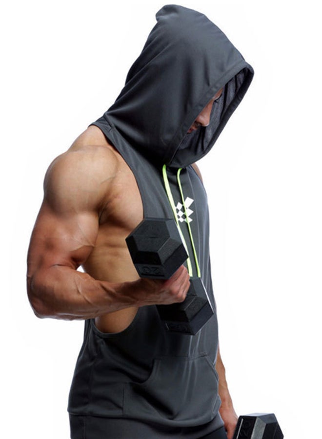 Joychic Back Printed Hooded Training Vest Grey  - Image 3