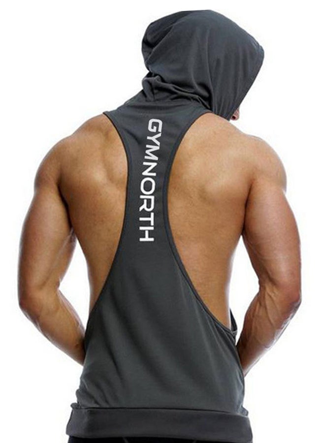 Joychic Back Printed Hooded Training Vest Grey  - Image 2