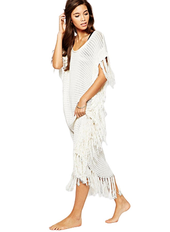 جوي شيك رداء يغطي البيكيني مخطط بشراشيب أبيض - Image 2