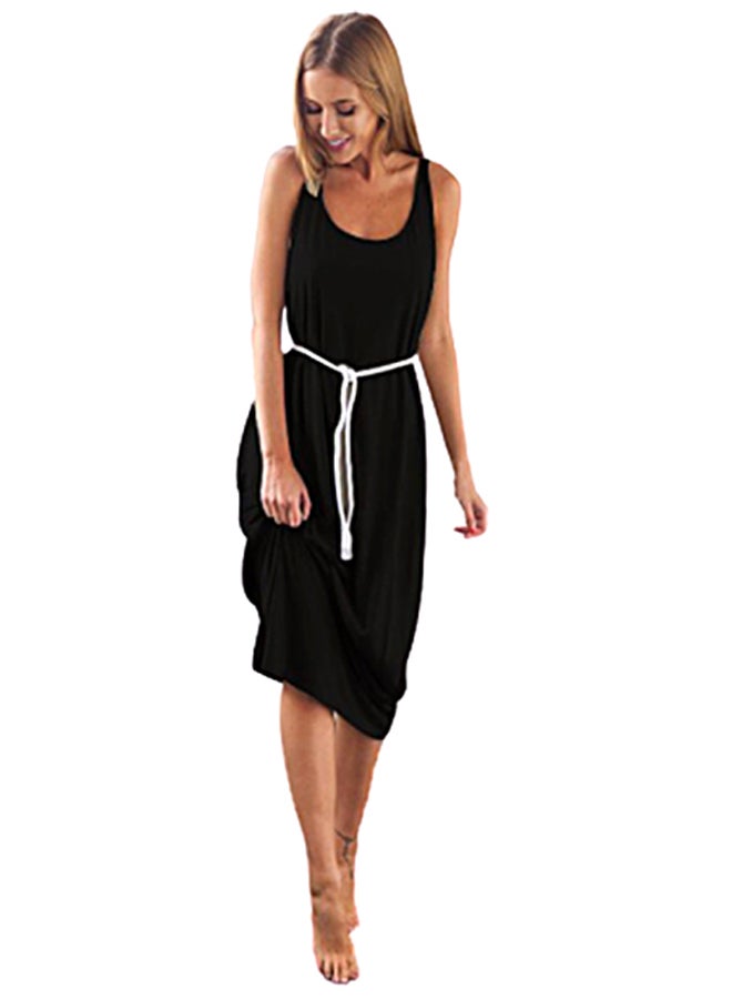 Joychic Solid Scoop Neck Midi Dress Black  - Image 3