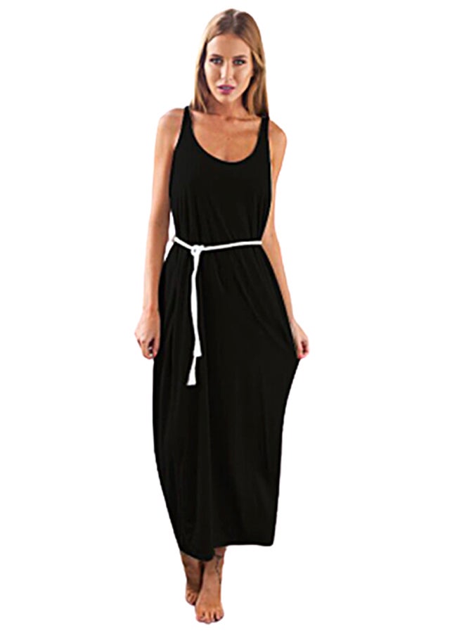 Joychic Solid Scoop Neck Midi Dress Black  - Image 1