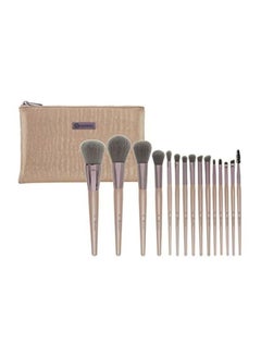 15-Piece Brush Set With Cosmetic Bag Brown