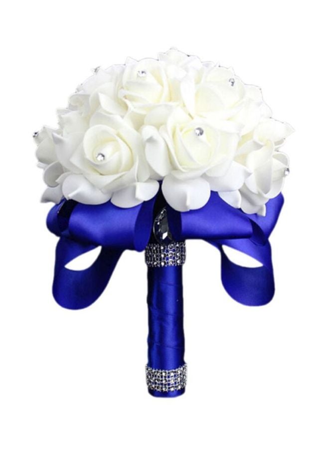 Sharpdo Crystal Studded Artificial Rose Flower Bouquet White/Blue 25centimeter - Image 1