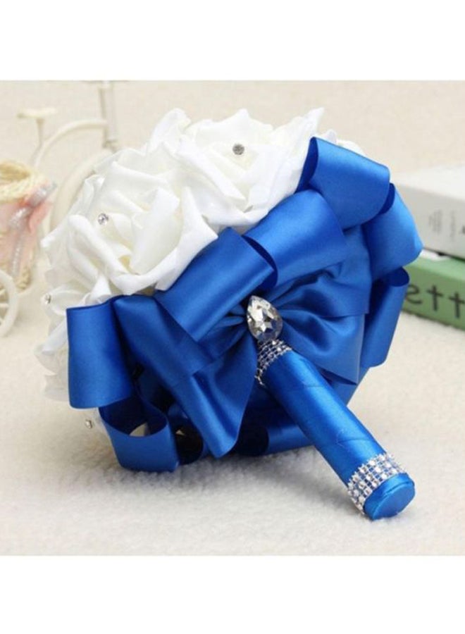 Sharpdo Crystal Studded Artificial Rose Flower Bouquet White/Blue 25centimeter - Image 2