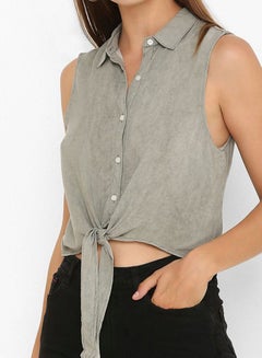 FOREVER 21 Front-Tie Button Down Top Olive  - Image 1