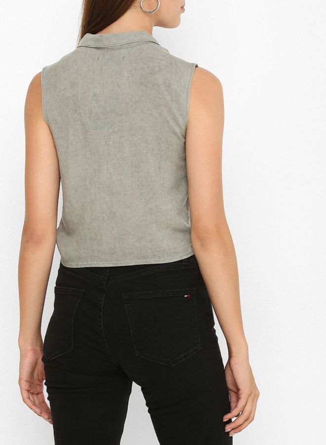 FOREVER 21 Front-Tie Button Down Top Olive  - Image 2