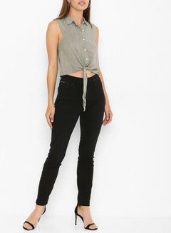 FOREVER 21 Front-Tie Button Down Top Olive  - Image 3