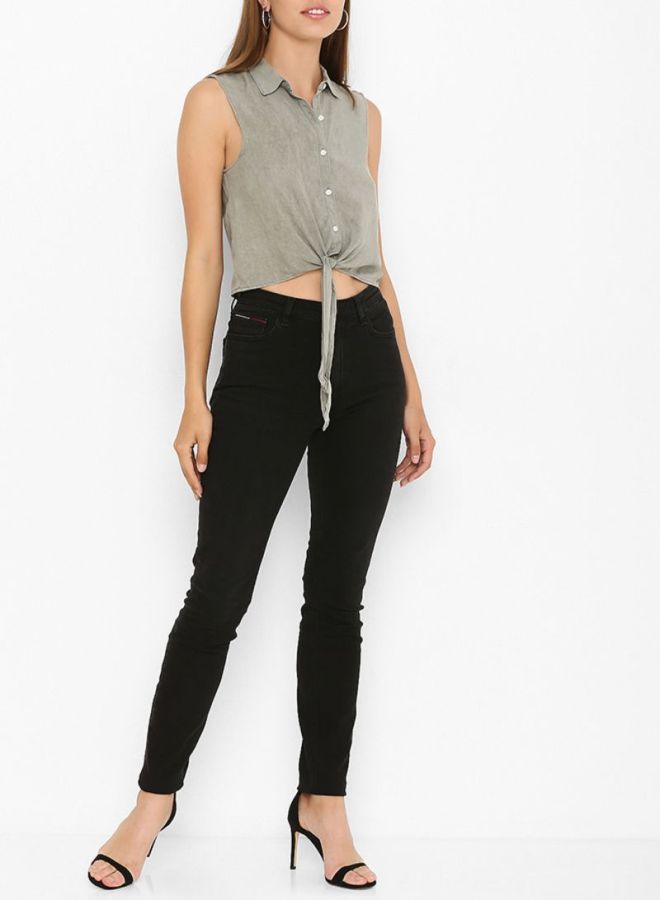 FOREVER 21 Front-Tie Button Down Top Olive  - Image 3