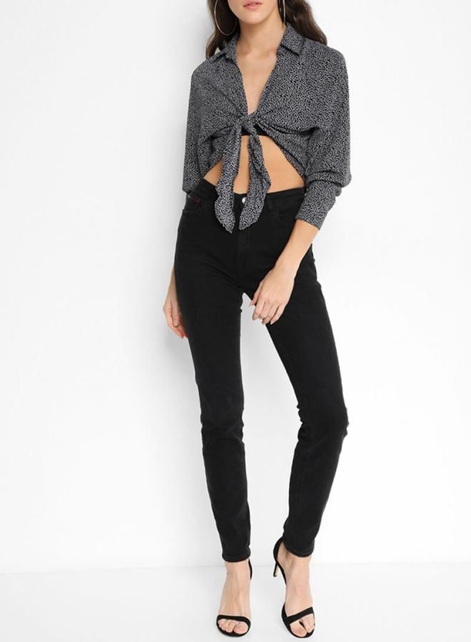 FOREVER 21 - Multi Tie-Up Front Top Black/White - Image 1