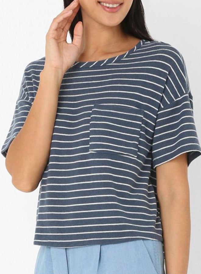 FOREVER 21 Short Sleeves T-Shirt Denim/Cream - Image 1