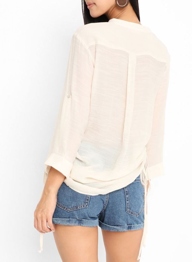 FOREVER 21 V Neck Ruched Side Top Ivory  - Image 2