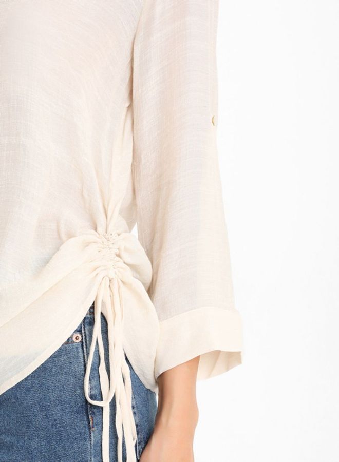 FOREVER 21 V Neck Ruched Side Top Ivory  - Image 4