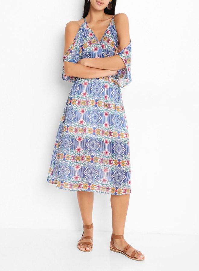 FOREVER 21 Cold Shoulder Midi Dress Multicolour  - Image 3