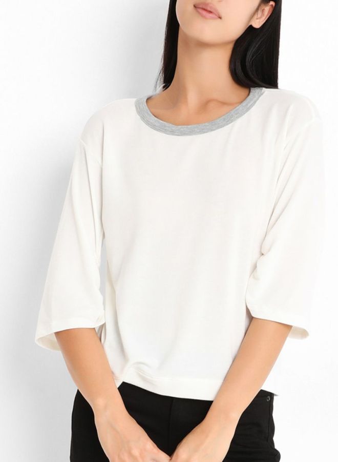 FOREVER 21 Three Quarter Sleeve Simple Top Ivory  - Image 1