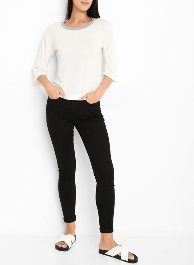 FOREVER 21 Three Quarter Sleeve Simple Top Ivory  - Image 3