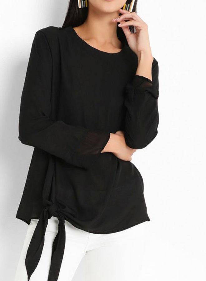 FOREVER 21 Knotted Long Sleeve Hem Top Black  - Image 1
