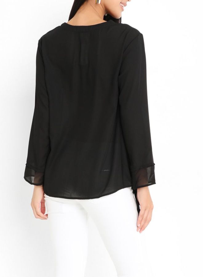 FOREVER 21 Knotted Long Sleeve Hem Top Black  - Image 2