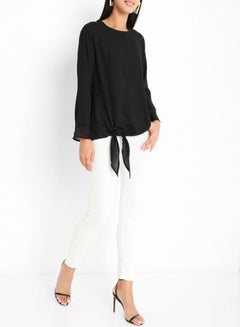 FOREVER 21 Knotted Long Sleeve Hem Top Black  - Image 3