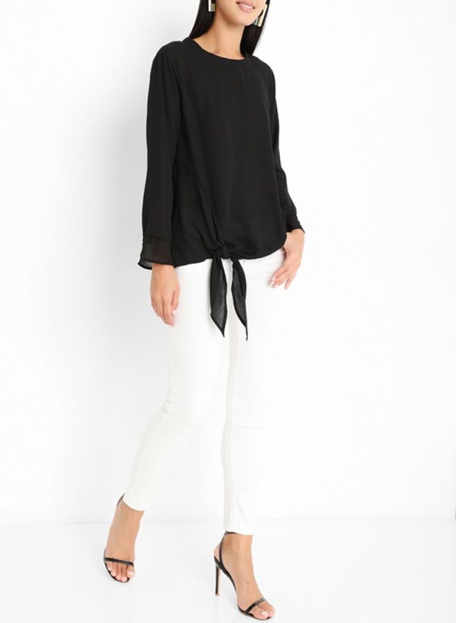 FOREVER 21 Knotted Long Sleeve Hem Top Black  - Image 3
