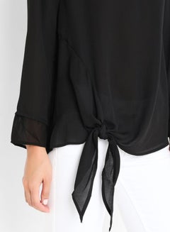 FOREVER 21 Knotted Long Sleeve Hem Top Black  - Image 4