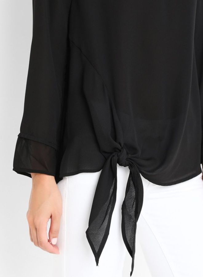 FOREVER 21 Knotted Long Sleeve Hem Top Black  - Image 4
