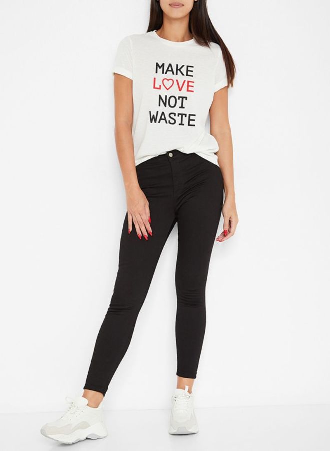 فيرو مودا تيشيرت بطباعة نص متباينة الألوان أبيض ثلجي - Image 3