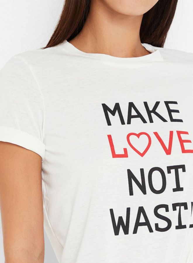 فيرو مودا تيشيرت بطباعة نص متباينة الألوان أبيض ثلجي - Image 4