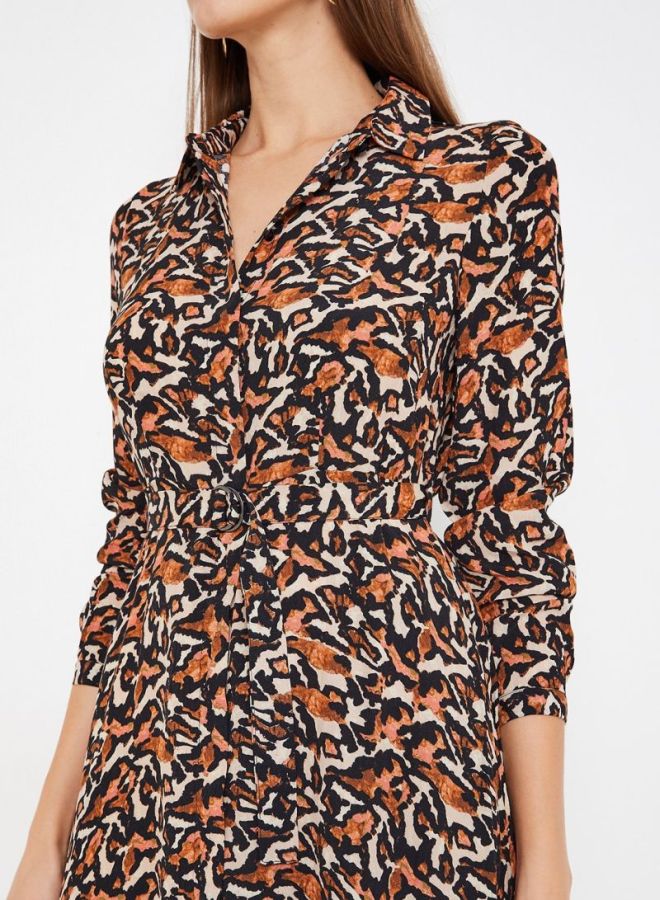 VERO MODA - Patterned Shirt Dress Beige/Brown - Image 1
