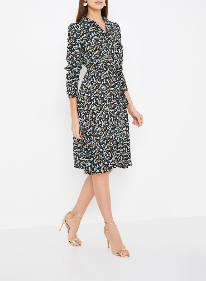 VERO MODA - Patterned Shirt Dress Blue/Black - Image 1